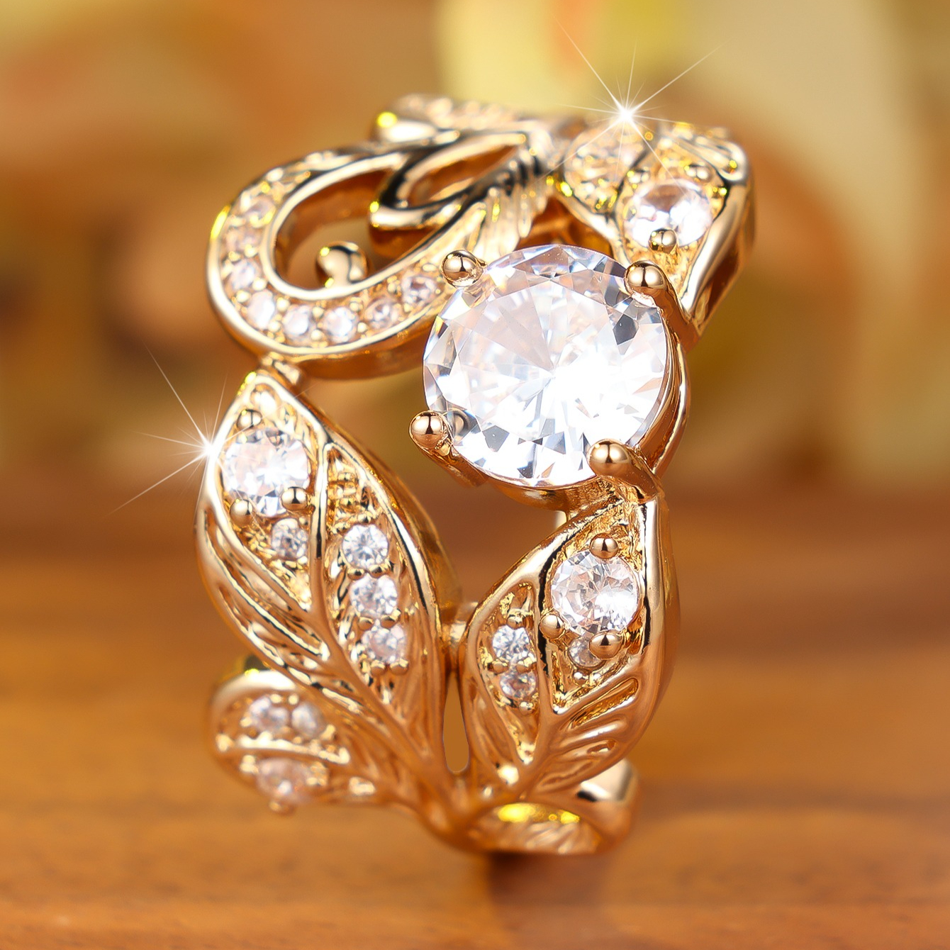 Unisex Wide-band Hollow-out Ring with Intertwined Leaves
